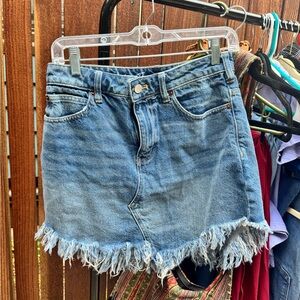 We The Free Asymmetric Frayed Hem Denim Skirt